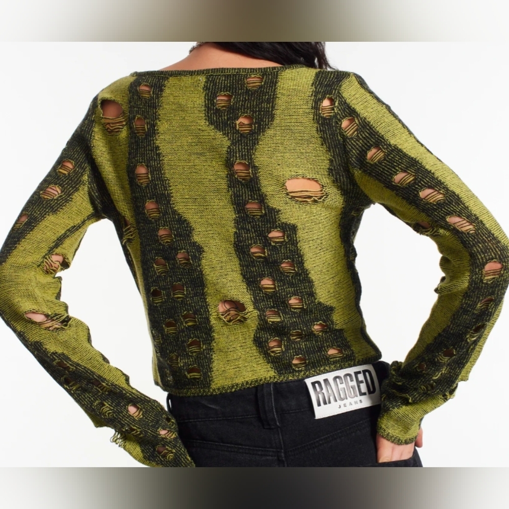 The Ragged Priest distressed Long Sleeve Cutout green Top size 6 - Picture 3 of 11
